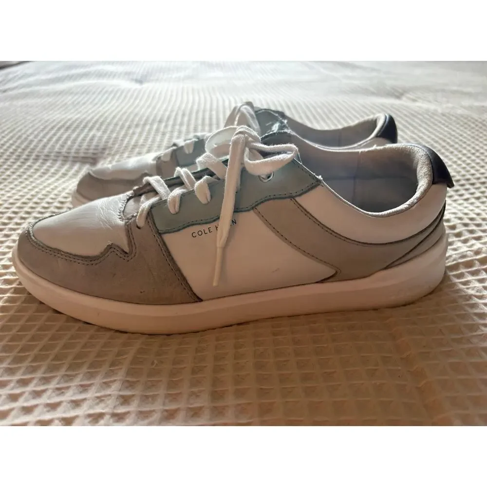 Cole Haan GrandPro Leather Sneakers White Gray Blue Size 7.5B